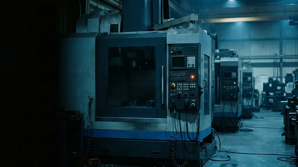 Centro de usinagem CNC em operação precisa no chão de fábrica industrial
